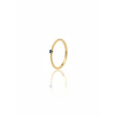 Anel de Dedinho Fino Torcido com Zircônia Azul Safira Banho de Ouro 18k